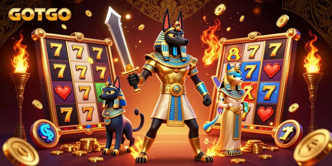 Rasakan permainan kasino yang semarak dengan GOTOTO dikelilingi oleh mesin slot dan elemen jackpot.