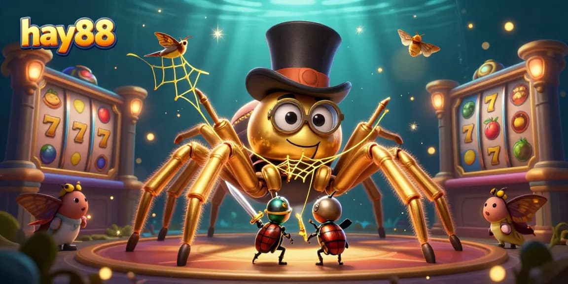 Engage with hay88's thrilling slots adventure featuring a golden tarantula and beetle knight.