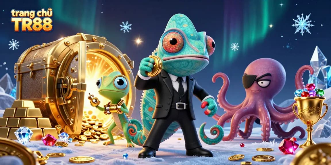 Experience the excitement of gambling at trang chủ TR88 with vibrant casino-themed characters and treasures.