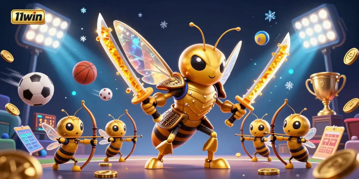 Experience the thrill of 11WIN with an ultra-detailed 3D illustration showcasing sports elements and vibrant casino action.