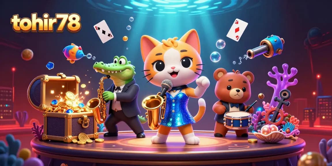 Menangkan permainan slot gacor di tohir78 dengan ilustrasi kasino yang penuh warna dan detail.