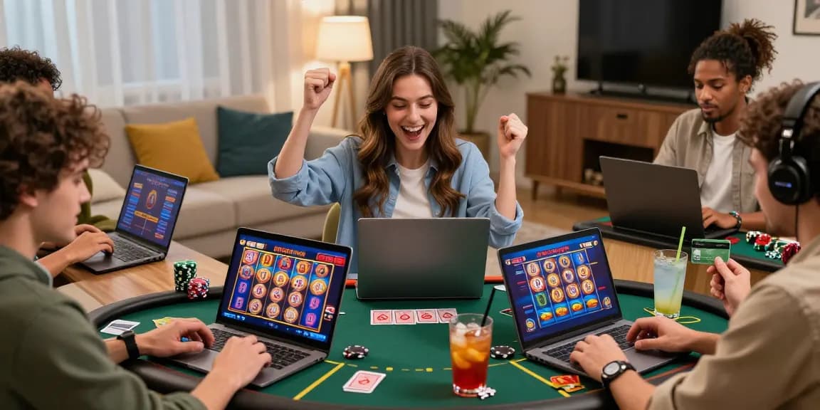 Players enjoying an exciting online casino experience with credit card payment options on dea.org.uk, celebrating a big win together.