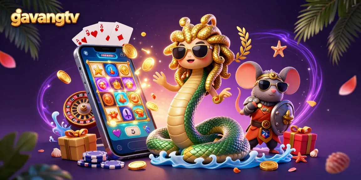 Play exciting slots with gavangtv, featuring vibrant characters and casino elements bursting with energy.