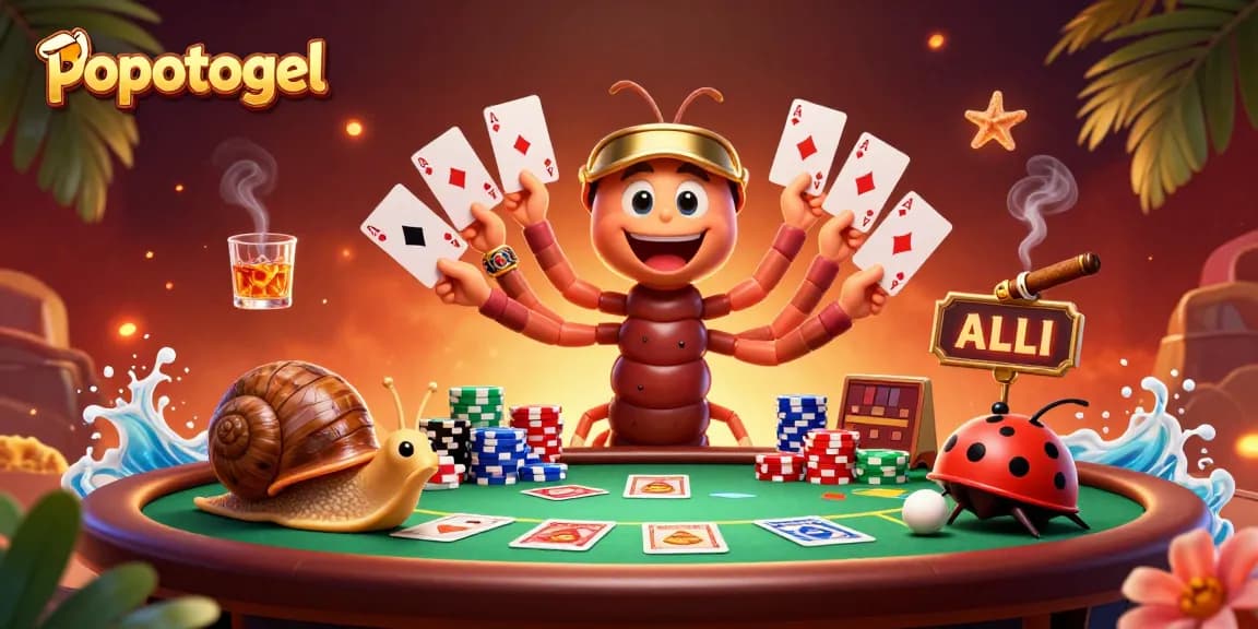 Experience the thrill of popotogel with a vibrant 3D scene showcasing unique casino characters and exciting game elements.