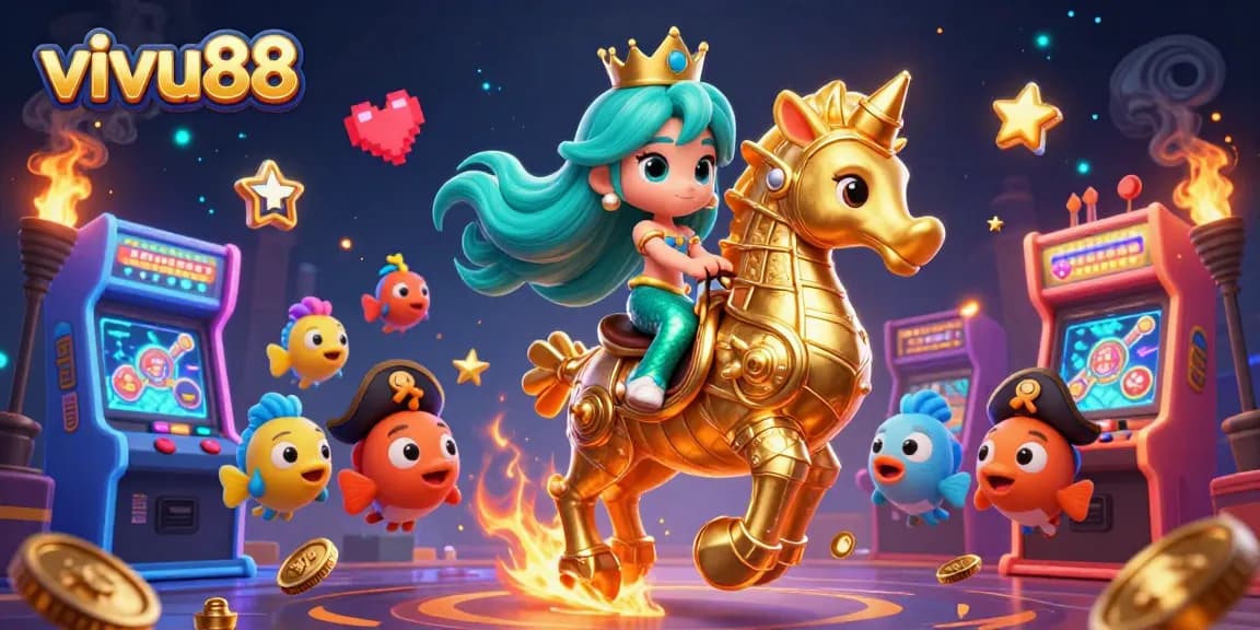 Experience thrilling gameplay with vivu88 in a vibrant underwater casino world, featuring a mermaid princess and seahorse.