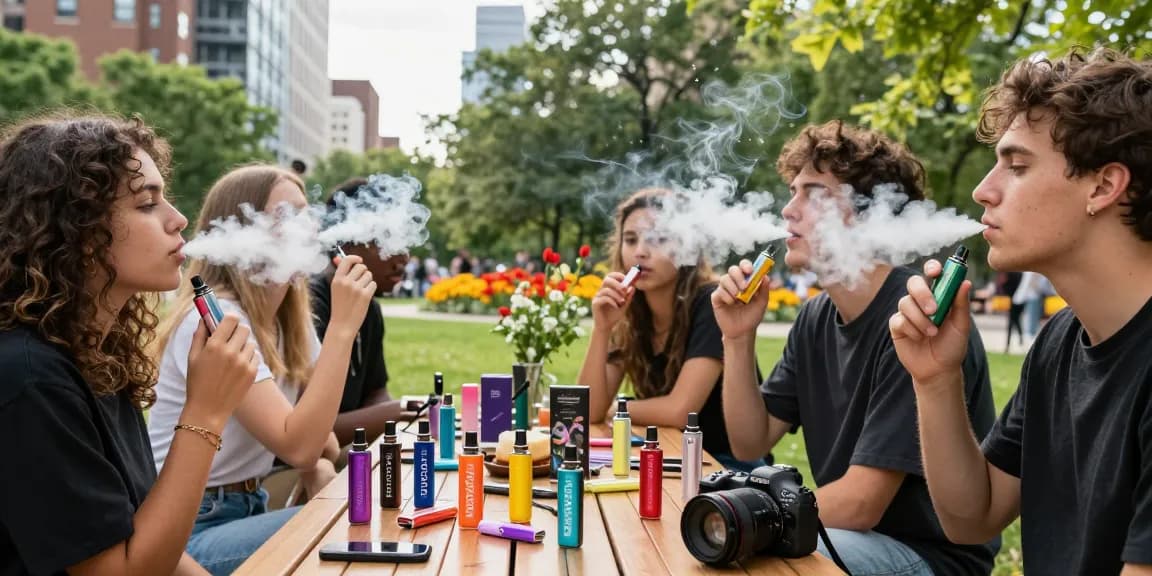 Young adults enjoying top disposable vapes in USA at a sunny park picnic.