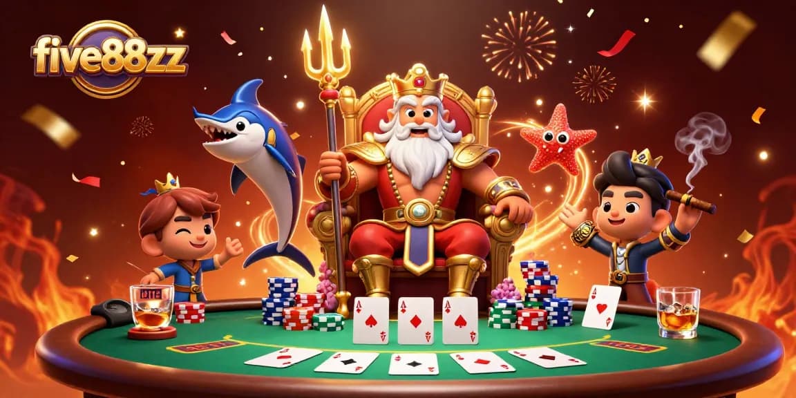 Engage in thrilling gameplay at five88zz with Neptune and poker elements in an exciting 3D scene.