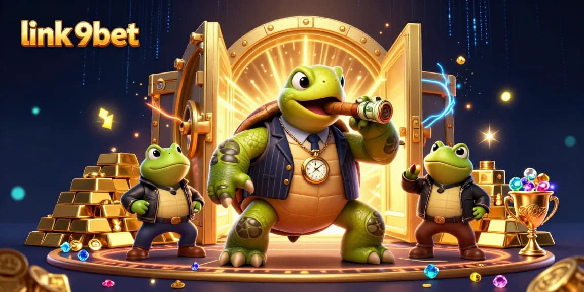 Experience thrilling gaming with link 9bet featuring a dynamic 3D illustration of cartoon characters and golden treasures.