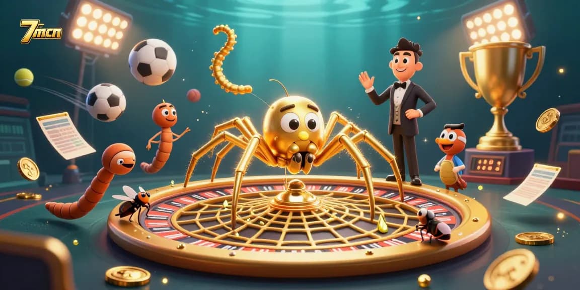Experience the excitement of gambling at 7mcn with vibrant casino elements and a dynamic scene featuring unique characters.