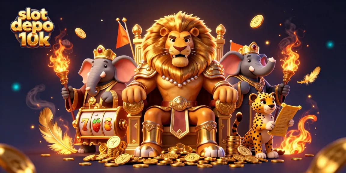 Play thrilling slot depo 10k with a fierce lion king surrounded by casino elements