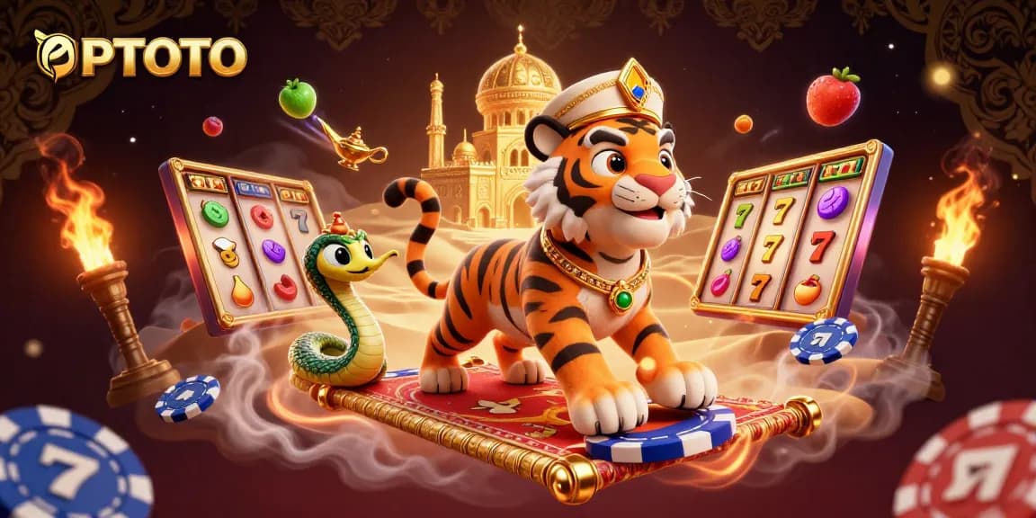 PPTOTO menarik pemain dengan gulungan slot berisiko tinggi dan kegembiraan kasino dalam adegan 3D yang hidup.