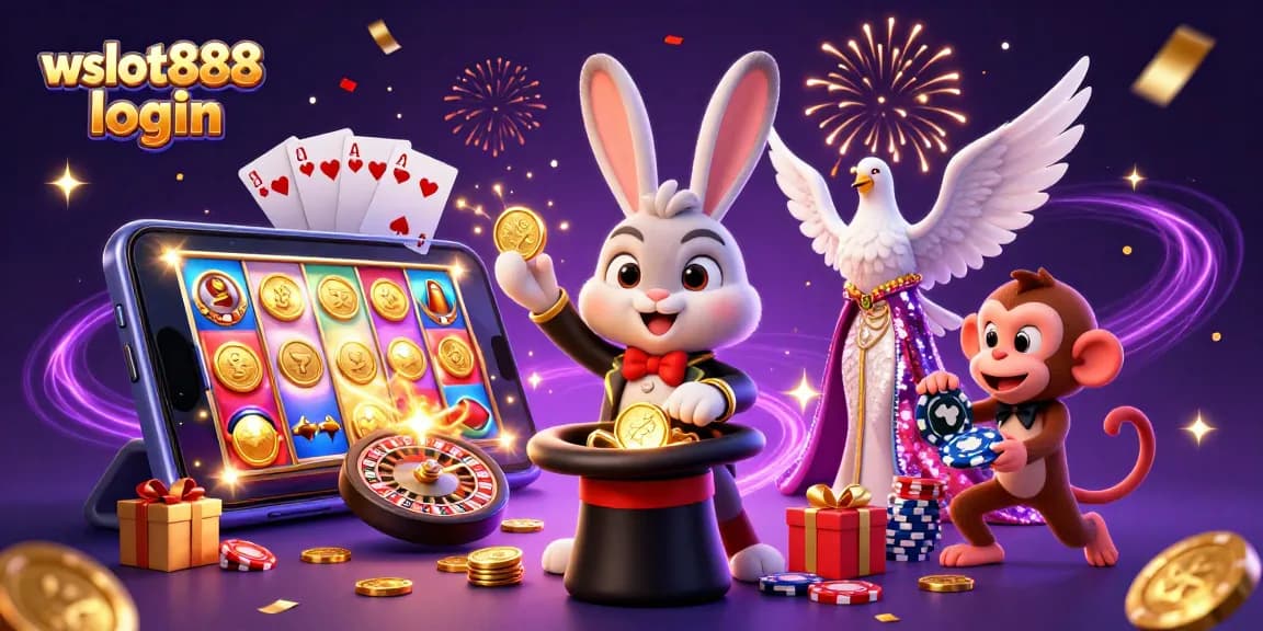 Masuk ke wslot888 login dengan meraih jackpot besar dan koin emas dalam ilustrasi kasino.