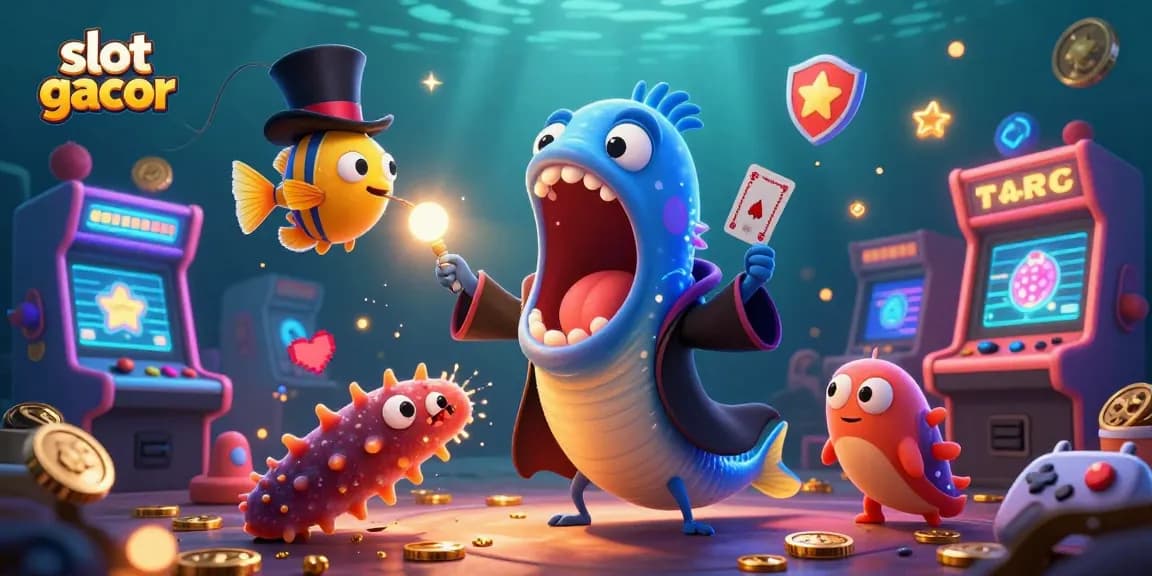Gulper eel menampilkan slot gacor dengan permainan interaktif yang memikat bersama ikan pemancing dan timun laut.