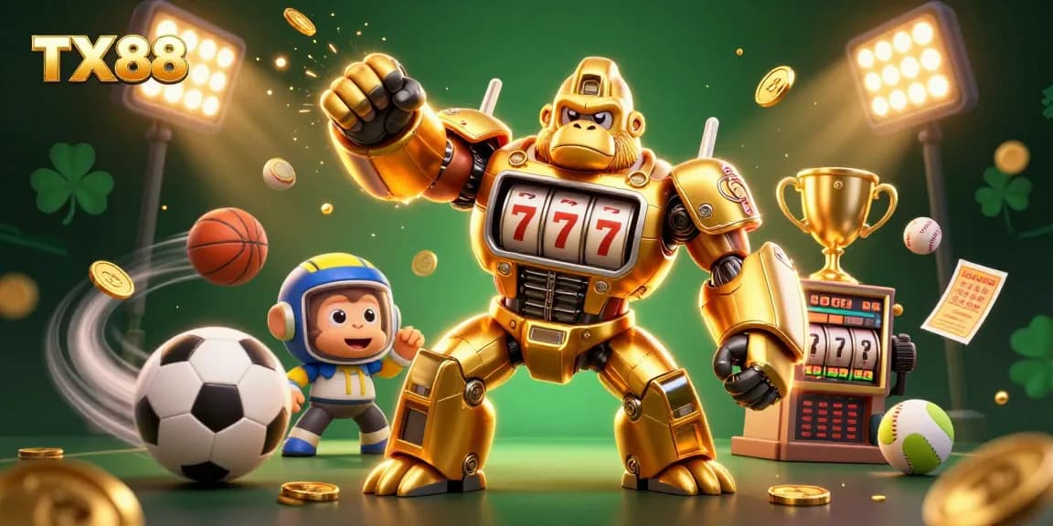 Experience thrilling sports betting excitement with TX88 in this detailed casino-themed illustration.