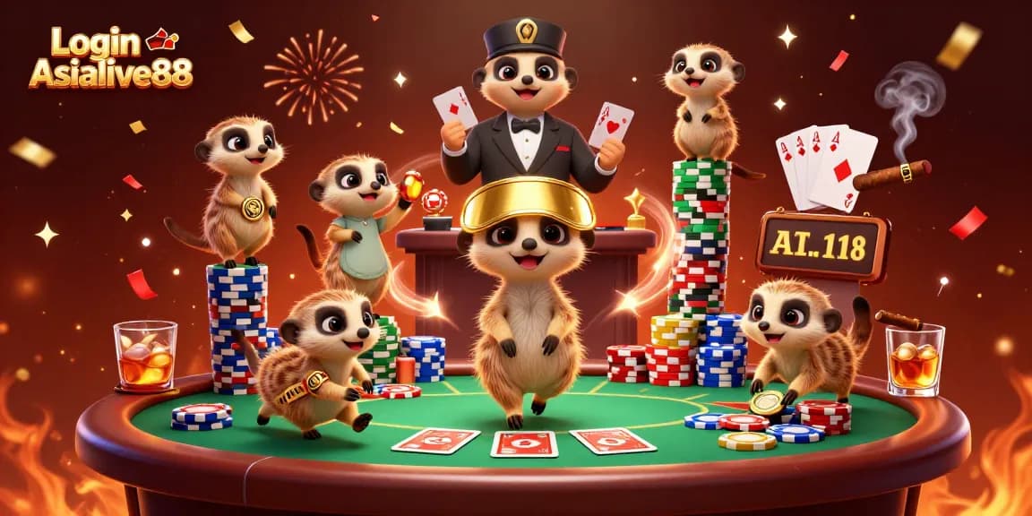 Engage and win with Login Asialive88 at this lively 3D meerkat casino scene.