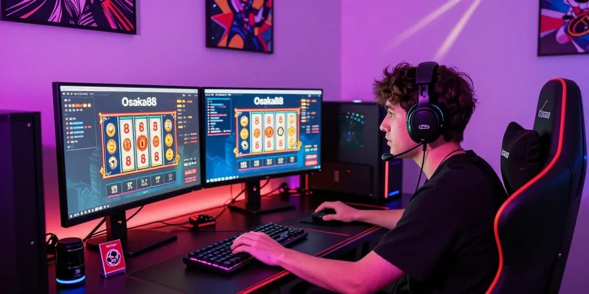 Player enjoying an exciting gaming session with Osaka88, showcasing vibrant gaming setup.