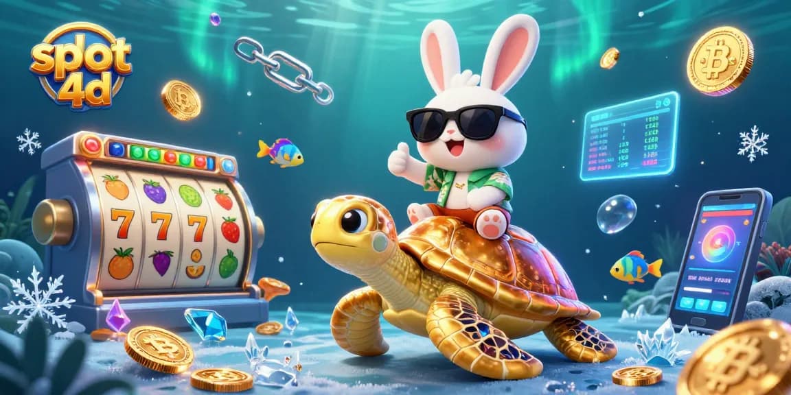 Spin and win with slot 4d as a lucky rabbit rides a gem-encrusted turtle full of excitement.