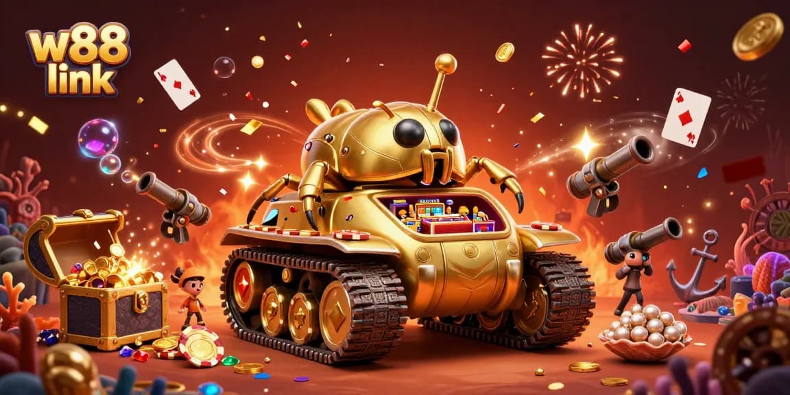 Experience thrilling gameplay with the w88 link in a dynamic casino scene with gold coins and cards.