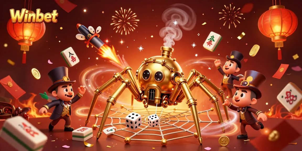 Winbet features a captivating scene of a steampunk spider and a fly gentleman engaging in a vibrant casino experience.