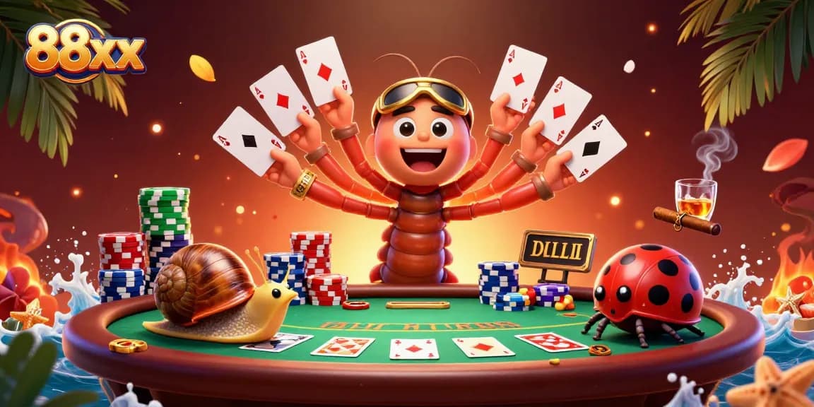 Experience thrilling gameplay with 88xx at a vibrant poker table featuring unique characters and energetic scenes.
