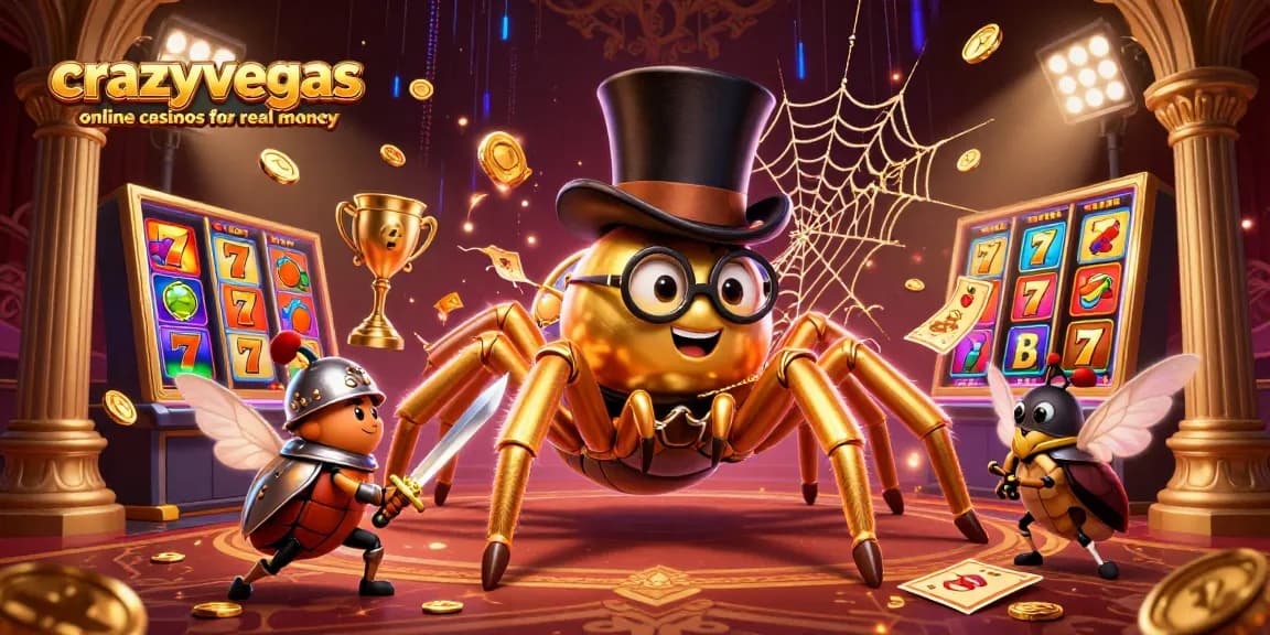 Engage with crazyvegas online casinos for real money showcasing dynamic slot reels and golden characters.