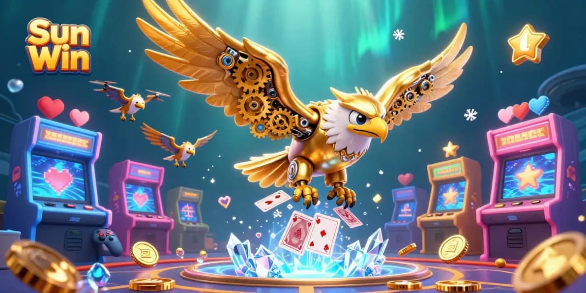 Experience the excitement of Sun Win with a dynamic 3D cartoon scene capturing thrilling casino gameplay.