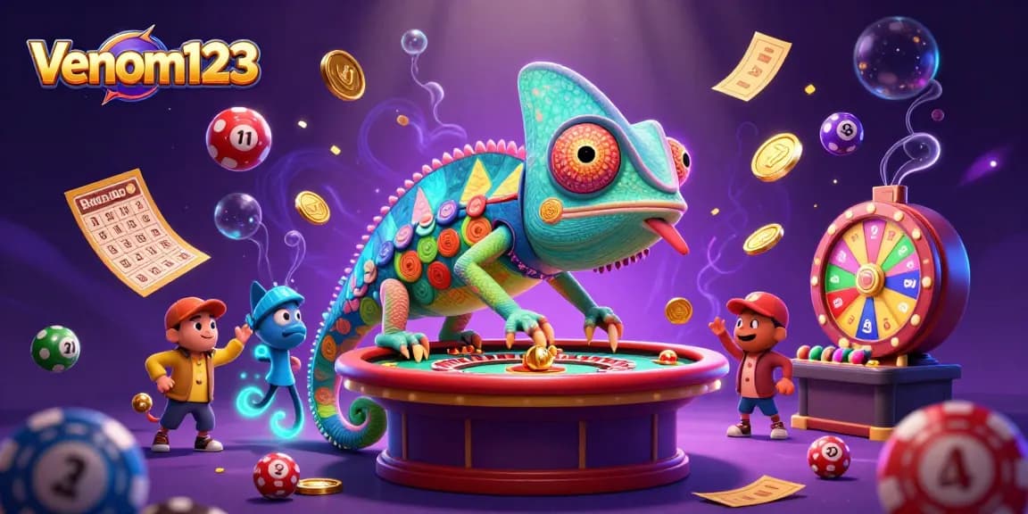 venom123 menghadirkan chameleon kasino yang menarik dengan elemen permainan slot dan lotere berwarna-warni.