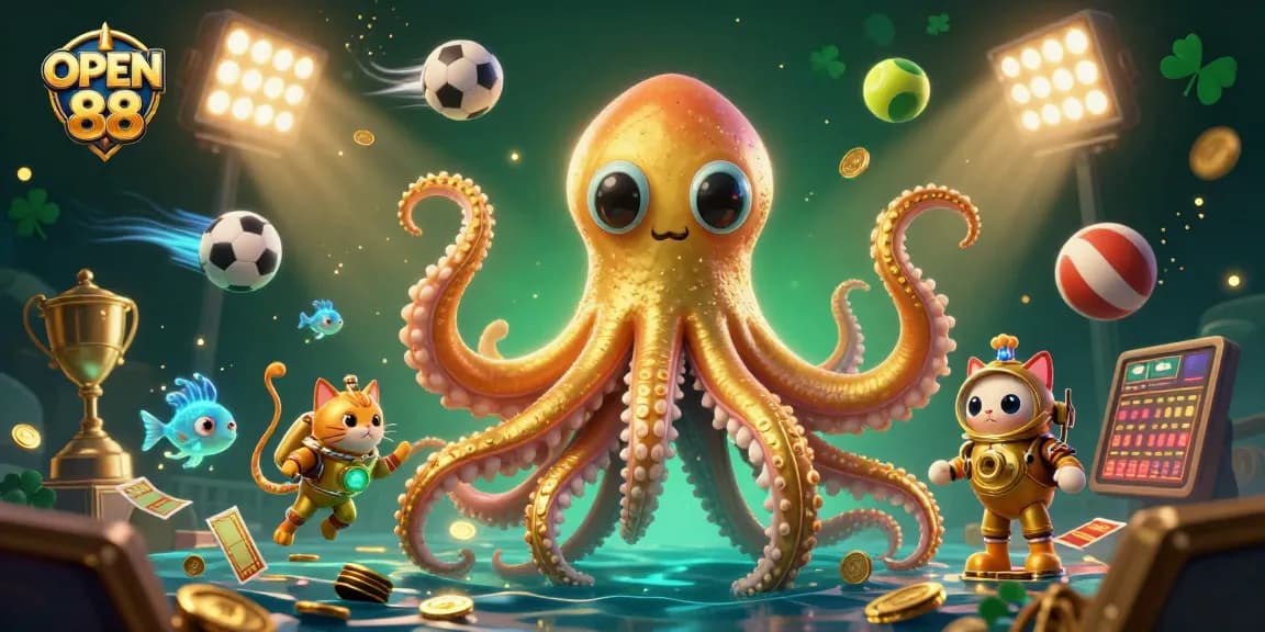 Engage in thrilling gameplay with OPEN 88 in an intense casino scene featuring a kraken and treasure.