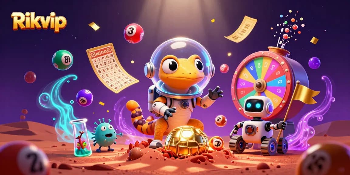 Experience the thrill of winning at Rikvip with vibrant lottery balls and casino excitement.