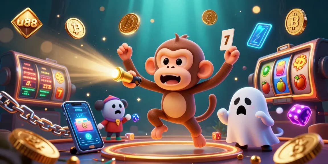 Experience thrill with u88 as playful monkey juggles coins in a casino.