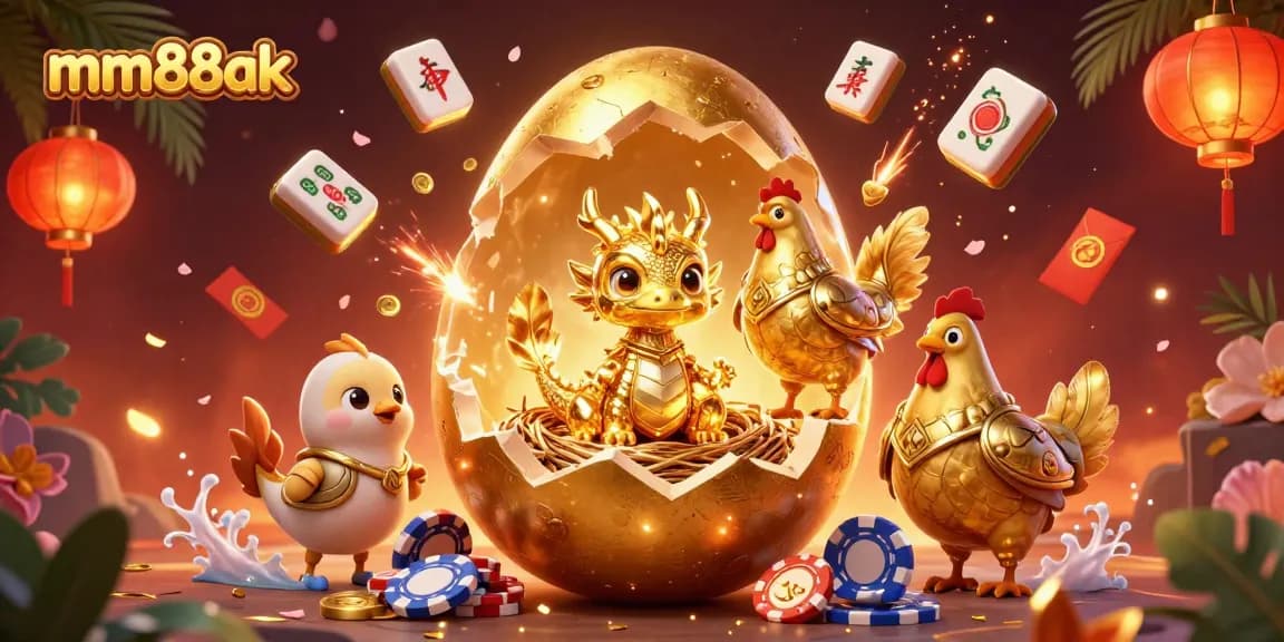 Experience thrilling victories at mm88ak with a magical golden dragon emerging from a poker chip nest.