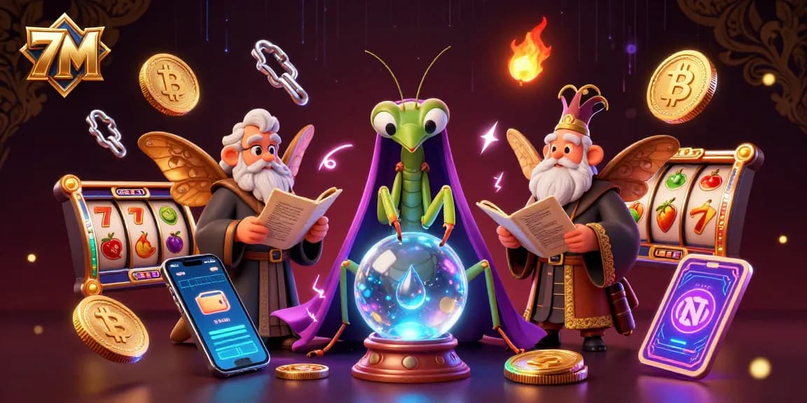 7M casino illustration featuring cartoon characters and vibrant gaming elements in 3D