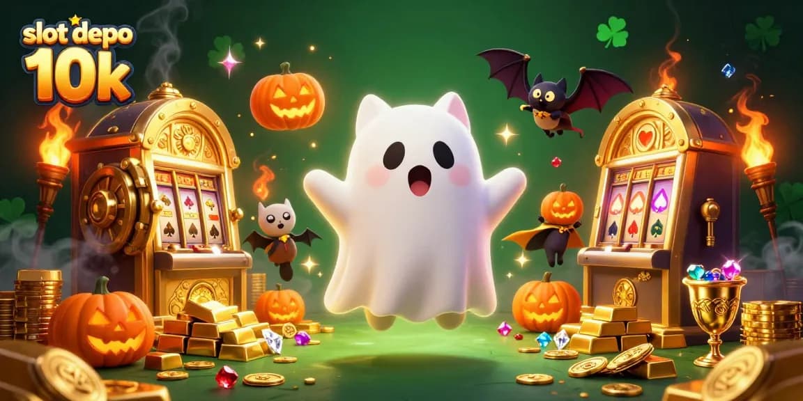 Visualisasikan slot depo 10k dengan kucing hantu dan kelelawar di kasino berhantu.