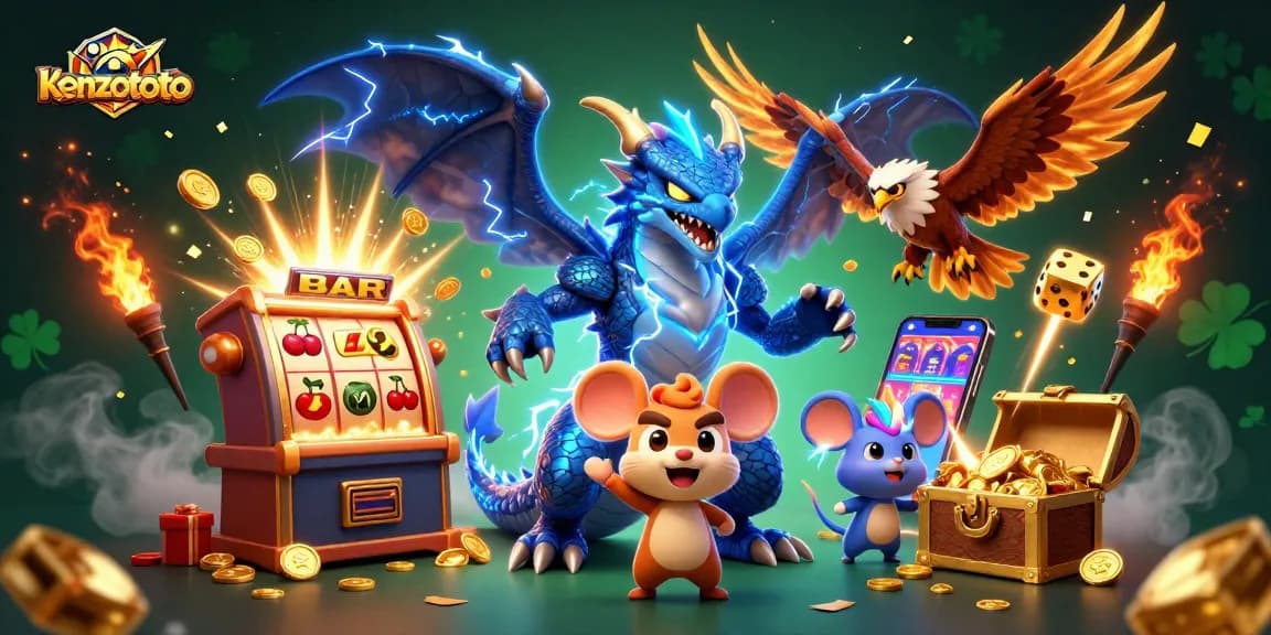 Experience the thrilling gameplay at kenzototo with dynamic casino elements bursting around colorful characters.