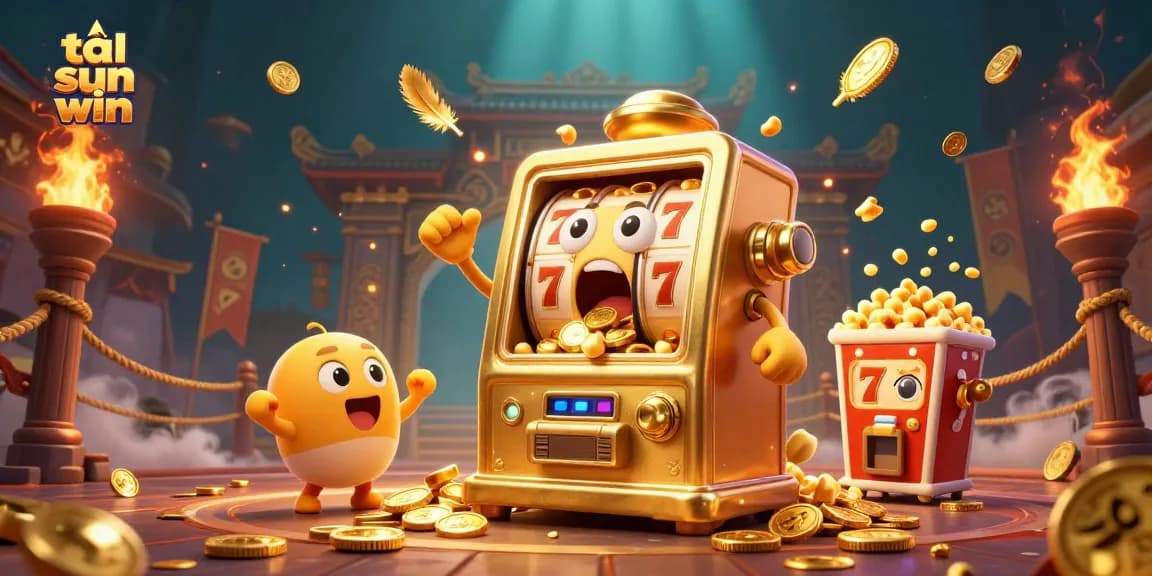 Experience the excitement of tải sun win with golden slot machines hitting jackpots amidst vibrant casino elements.