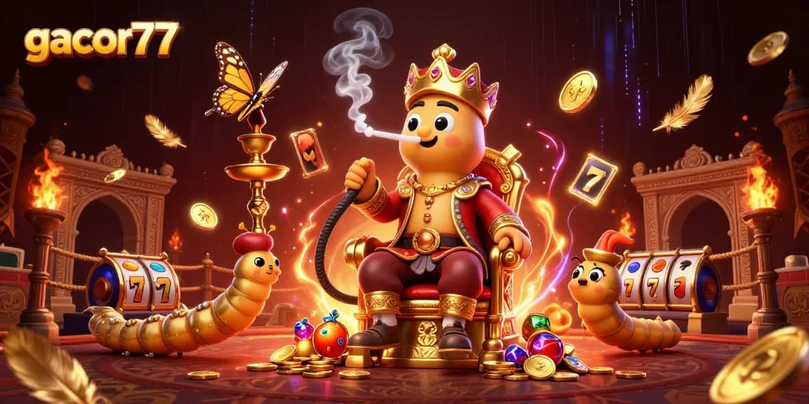 Permainan gacor77 ditampilkan dalam ilustrasi 3D menarik dengan karakter unik dan simbol slot