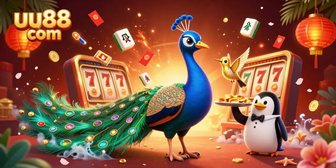 Experience thrilling slots at uu88 com with a vibrant casino illustration featuring game elements and dynamic characters.
