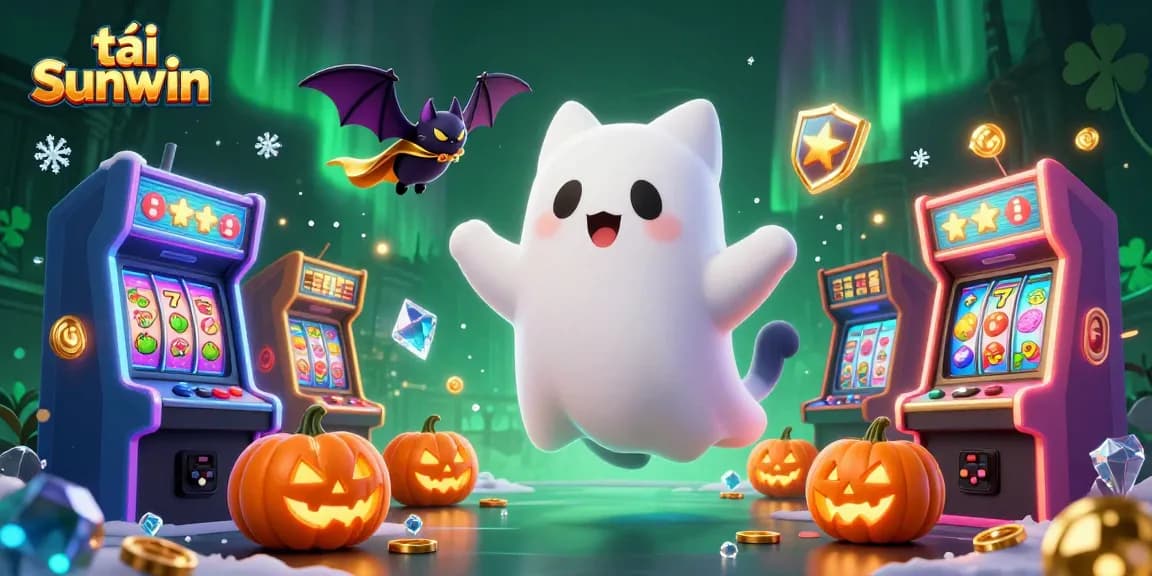 Engage with tải sunwin in a vibrant 3D casino scene featuring ghostly game elements.