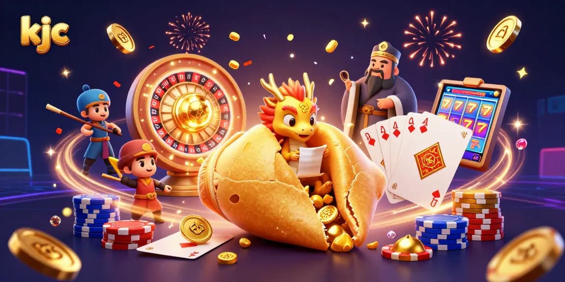 KJC delivers thrilling gaming experiences featuring a giant fortune cookie guarded by dragon warriors and golden treasures.