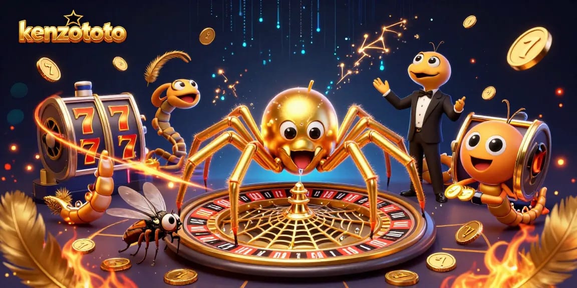Place bets with kenzototo at a dynamic casino scene featuring a spider and croupier.