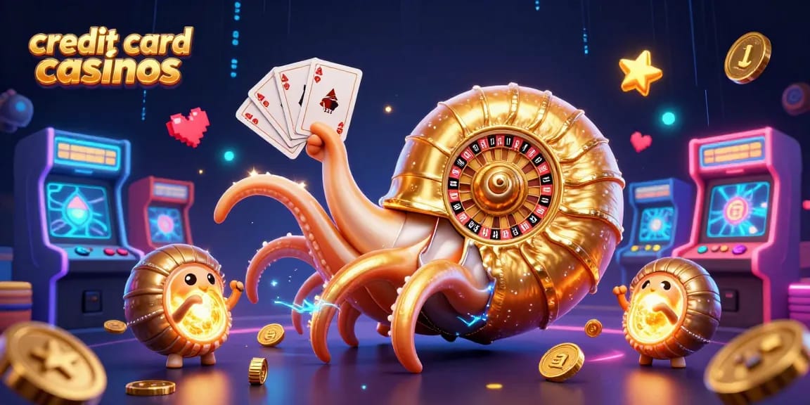 Engage with credit card casinos through a vibrant illustration of a nautilus roulette wheel.