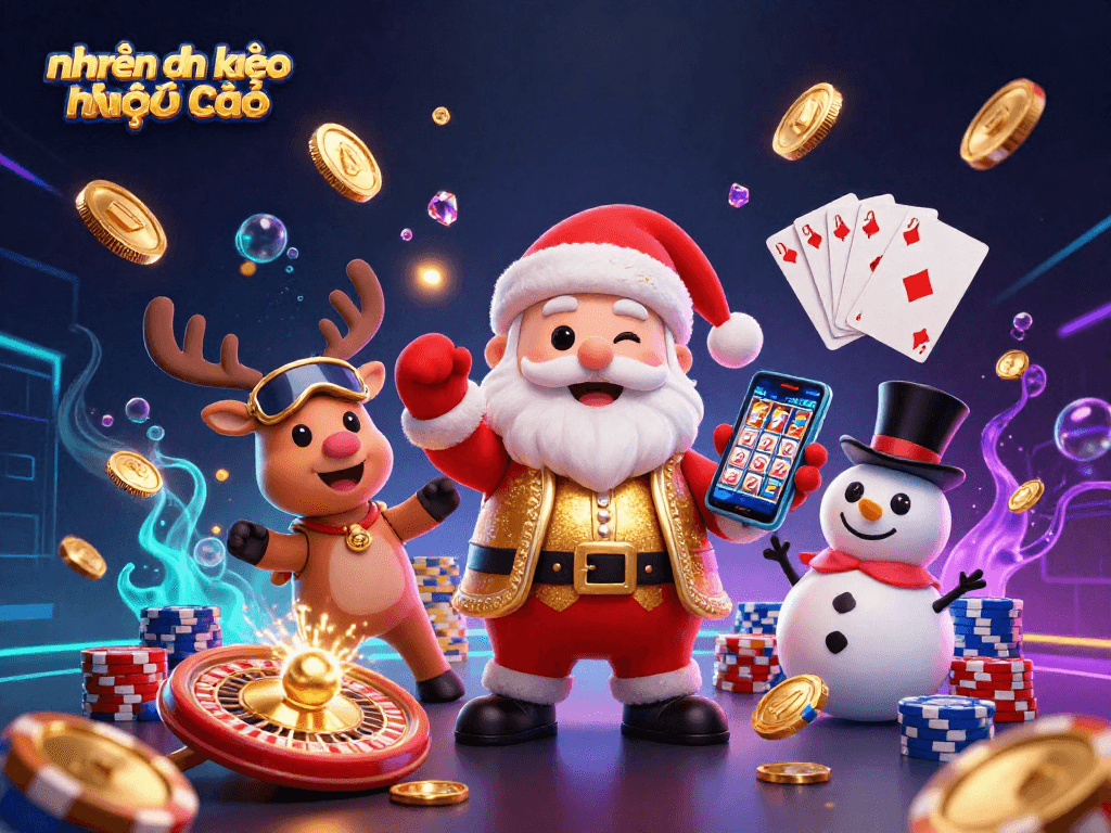 Experience the excitement of nhận định kèo nhà cái with Santa and friends in a festive casino scene.
