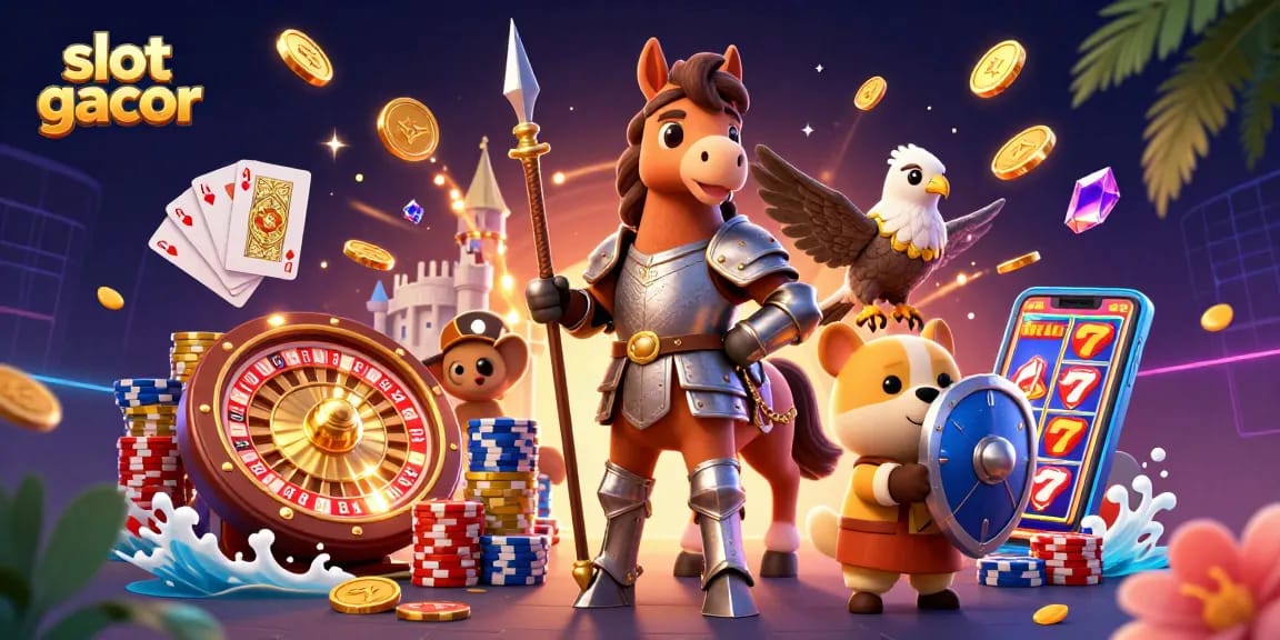 Engage in the thrilling world of slot gacor with knights, coins, and colorful gaming elements.