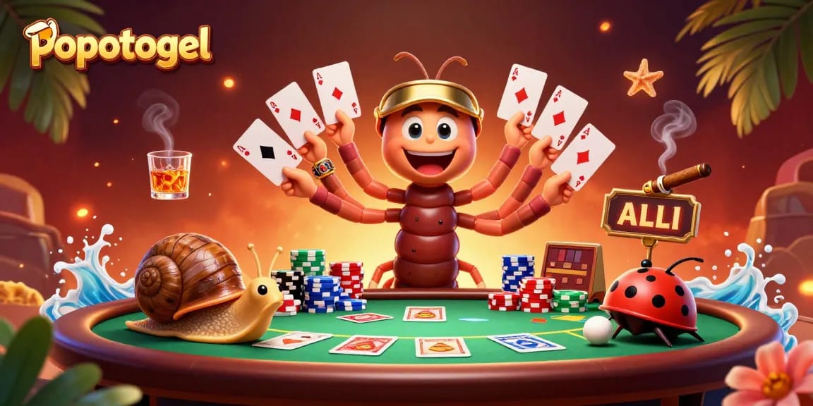 Experience the thrill of popotogel with a vibrant 3D scene showcasing unique casino characters and exciting game elements.