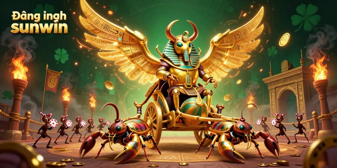 Join the thrilling action in the Đăng nhập sunwin scene with golden scarabs and vibrant casino elements.