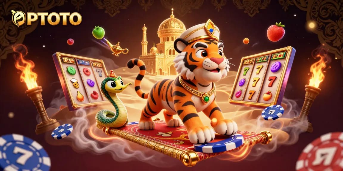 PPTOTO menarik pemain dengan gulungan slot berisiko tinggi dan kegembiraan kasino dalam adegan 3D yang hidup.