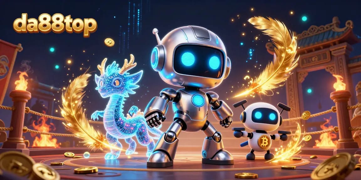 Engage in thrilling action with da88top's vibrant casino scene featuring futuristic characters and gaming elements.