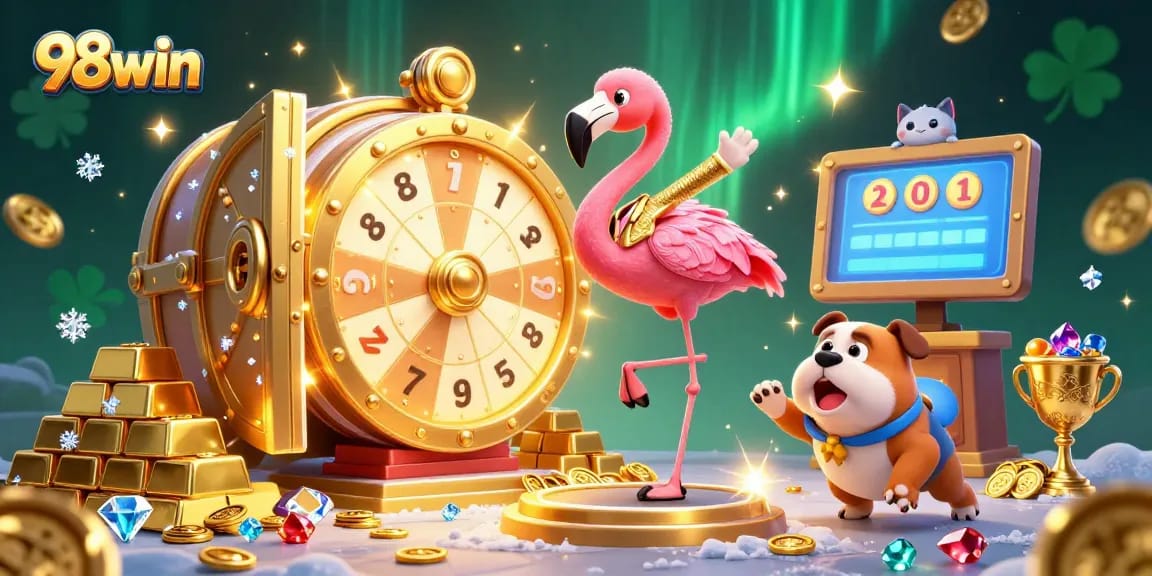 Experience thrilling games at 98win with prize wheels and exciting characters in vibrant 3D