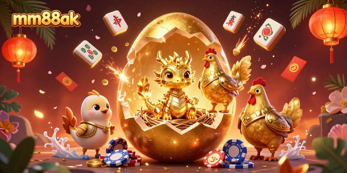 Experience thrilling victories at mm88ak with a magical golden dragon emerging from a poker chip nest.
