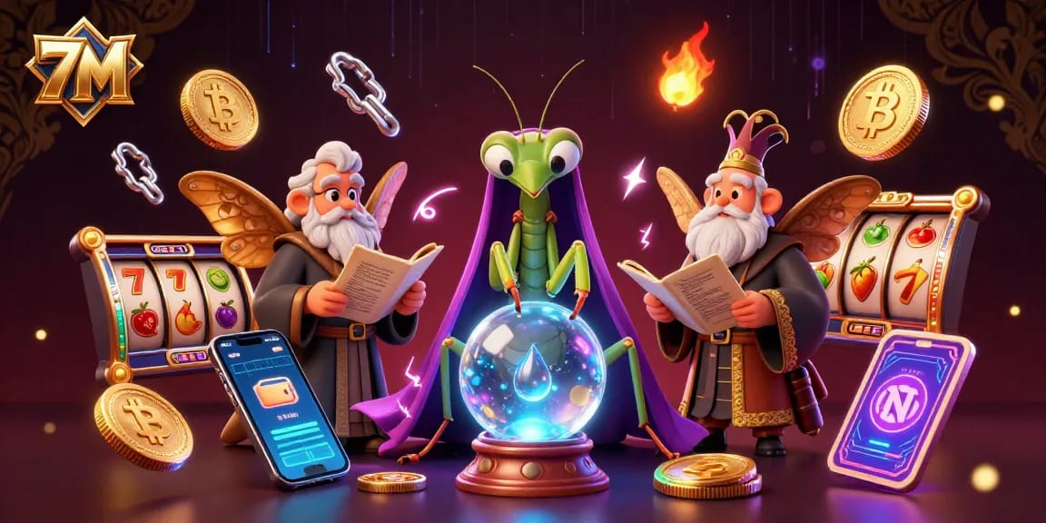 7M casino illustration featuring cartoon characters and vibrant gaming elements in 3D